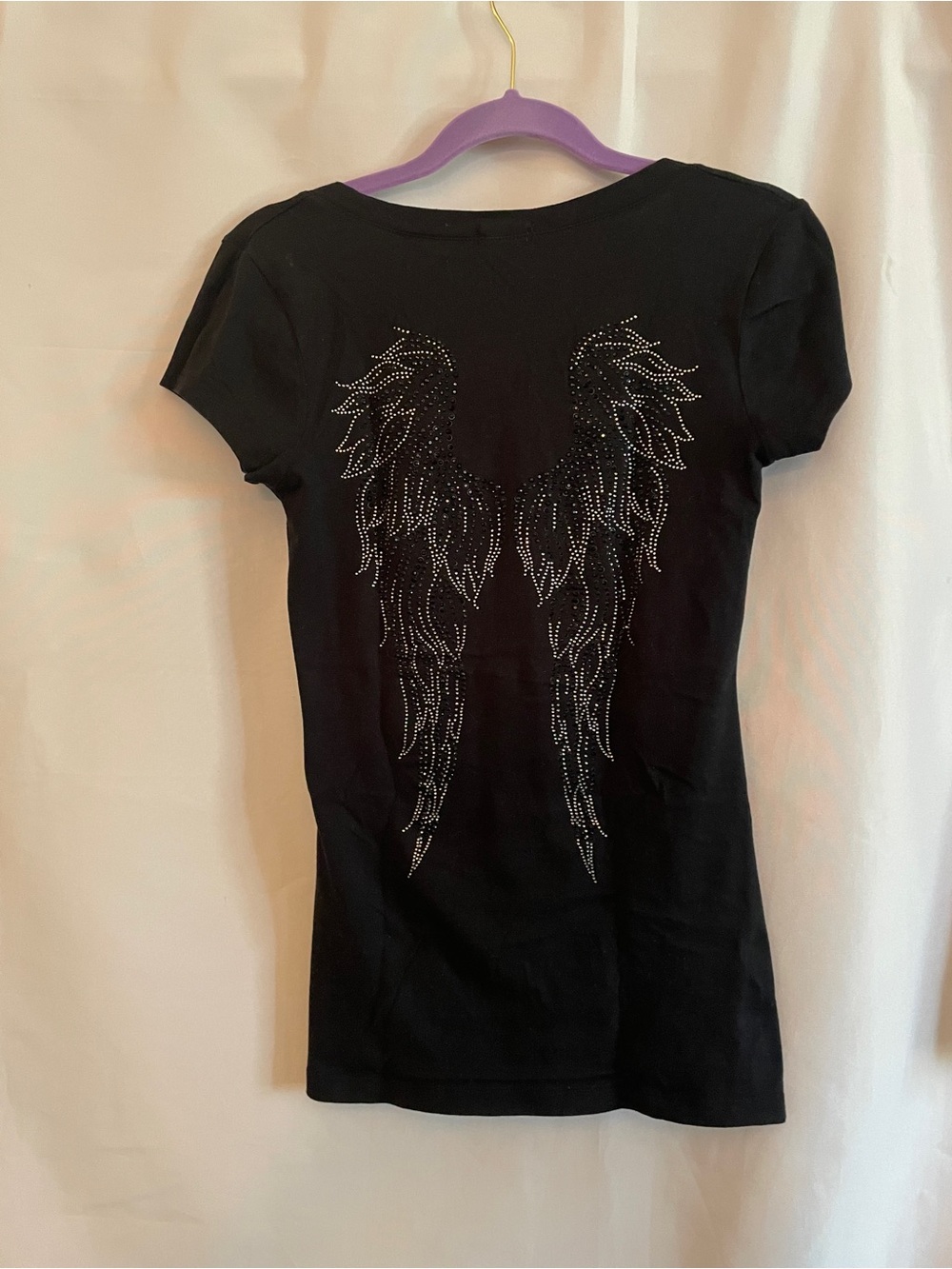 Black V-Neck Angel Wings Women’s Tee